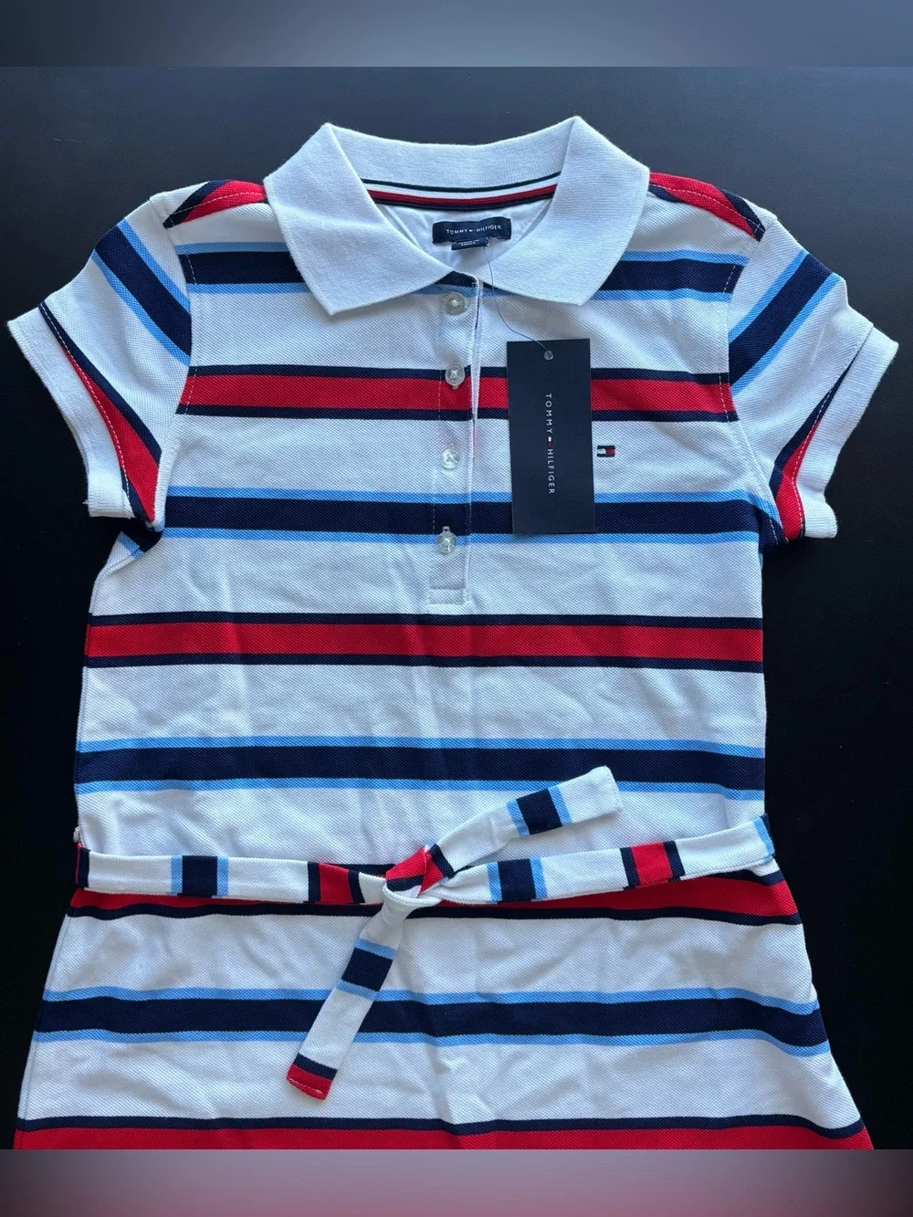 New Tommy Hilfiger Girls 6 Polo Dress Striped Uniform White Red Blue